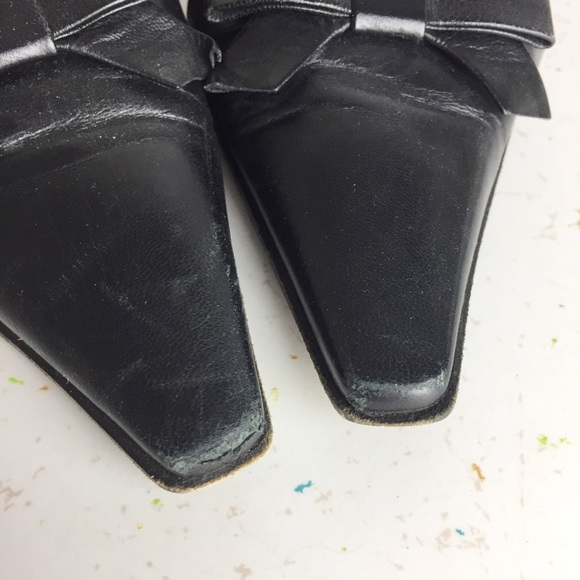 Sergio Rossi pointy toe Y2K low bow pump black leather 2000s office chic - Picture 7 of 8